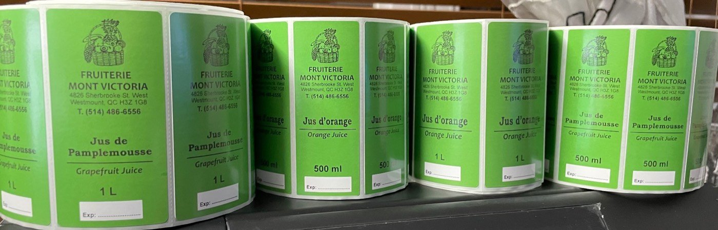 Étiquettes de jus imprimées et livrées en rouleau